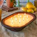 Wooden Dough Bowl Candles 10x14 Inch, Wooden Dough Bowl Soy Candle, Farmhouse Doughbowl Candle Tabletop Decor