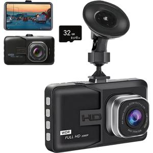 Dash Cam Car Dash Camera, 1080P Ultra Wide Angle HD Lens, HD Night Vision Car Surveillance Camera, Video Recorder, Hidden Video Recorder, Comes with 32GB Memory Card