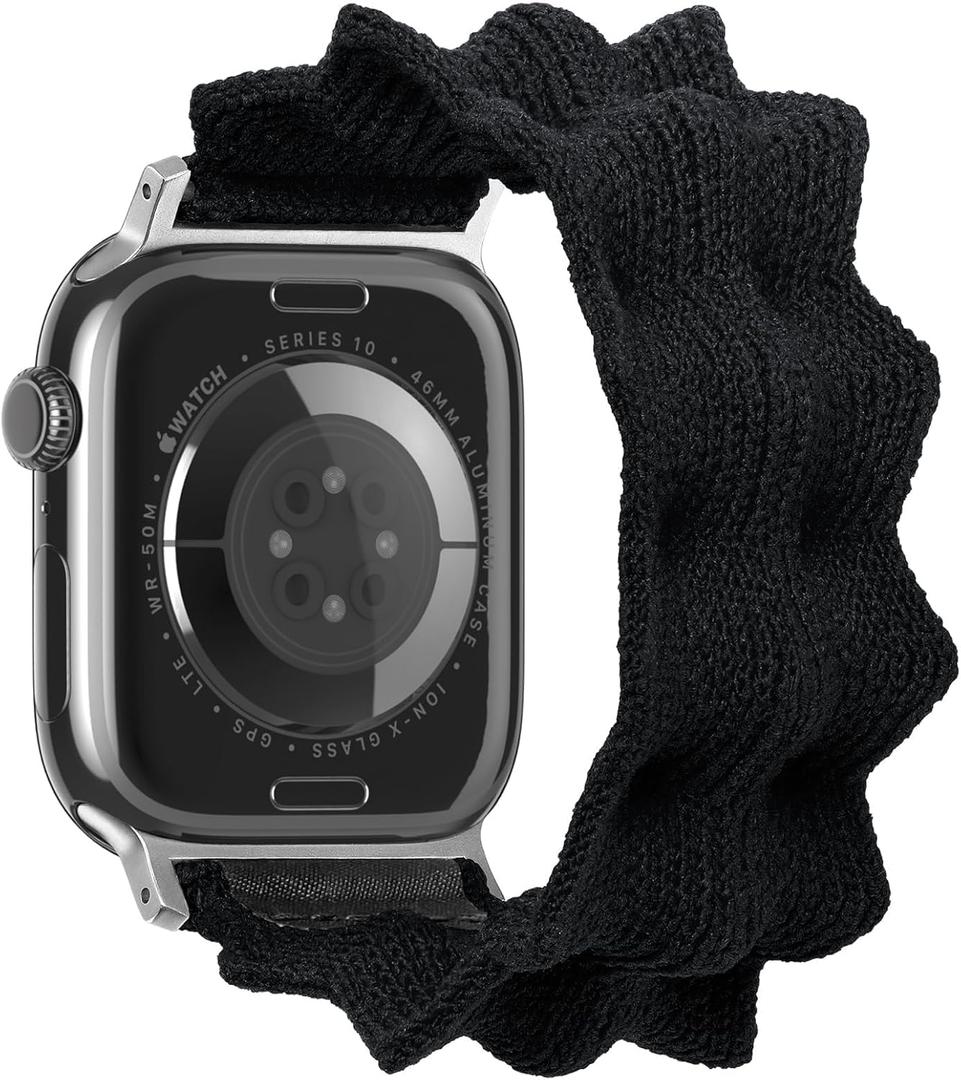 ULTIMAL Band Compatible with Apple Watch Band 42mm/40mm/41mm/38mm, Fits iWatch Series 11/10/9/8/7/6/5/4/SE/SE2/SE3, Stretchy Nylon Braided Elastic, Black (Small)
