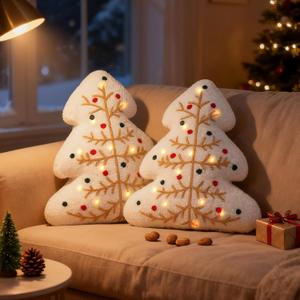 Lanpn 2 Pcs LED Christmas Tree Throw Pillows, Light Up Xmas Pillow Decor for Indoor Home Sofa Couch Chair Living Room Bedroom Christmas Decorations (White)