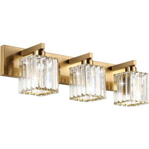 Aipsun Bathroom Vanity Light Fixtures Crystal Vanity Lighting Fixtures Brass 3 Light Bathroom Lighting (Exclude Bulb) (Gold) 23 Inch 