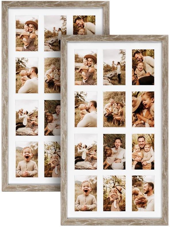 SPEPLA 12 Opening 4x6 Distressed White Collage Picture Frames Set of 2, Multiple Frames for Displaying 6x4 Photos with Mat