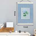 LKETW Blue Hydrangea Floral Poster Hanger Frame 12x16 Inch, Preppy Blue Checkered Hydrangea Flower Wall Art Posters for Bedroom, Floral Hanging Banner Decor for Home Living Room Office