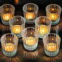 ComSaf Votive Candle Holders, 12 PCS Glass Candle Holders, Ribbed Tealight Candle Holder for Table Centerpieces, Clear Candle Holder for Wedding, Home Decor, Party, Baby Shower, Special Occasions