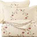 vctops 3-Piece Floral Embroidered Bedspread Coverlet Set Twin Size 100% Cotton Reversible Patchwork 1 Quilt and 2 Pillow Shams (Flower,Twin)