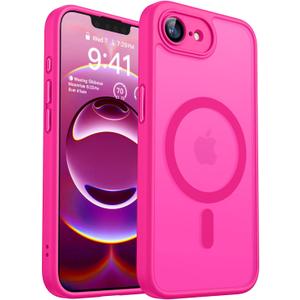CANSHN Magnetic for iPhone 16e Case, Upgraded [Full Camera Protection] [Compatible with Magsafe] [Translucent Matte] Shockproof Protective Phone Case for iPhone 16e - Hot Pink