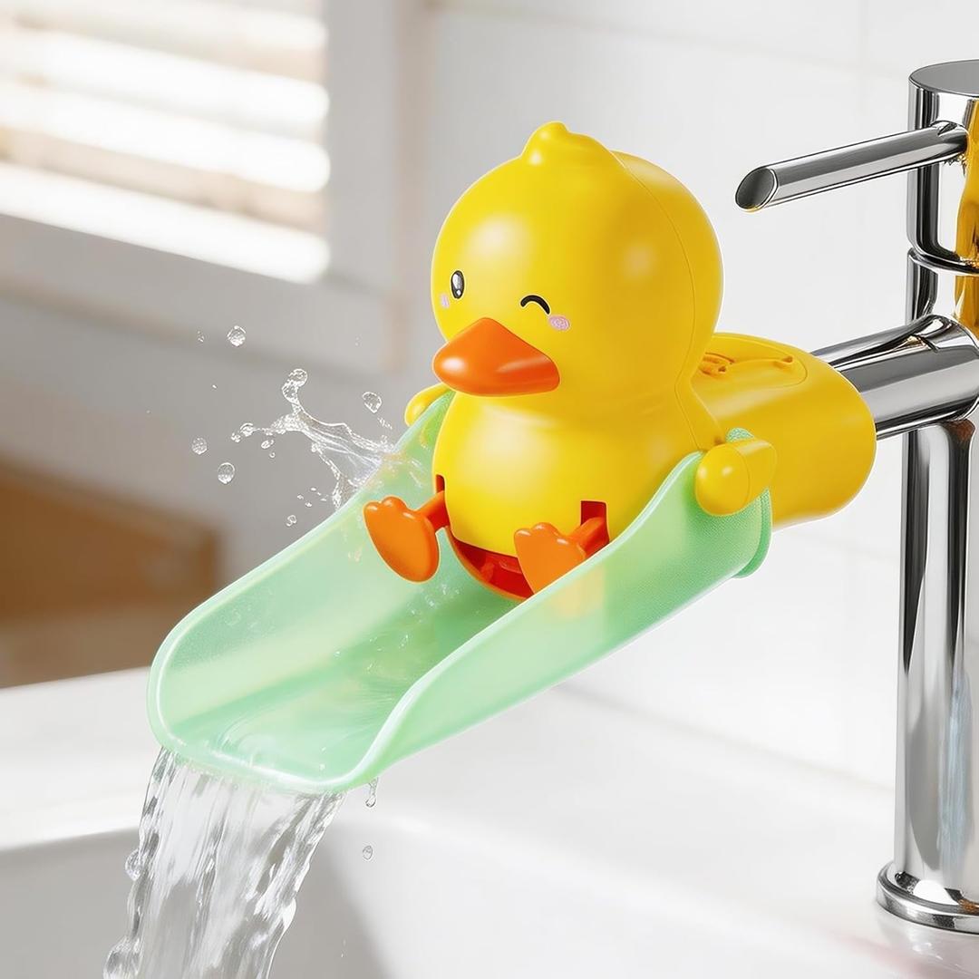 Skyroku Duck-Tastic Faucet Extender for Toddlers  Kicking Legs Fun! Splash-Proof & Easy Install Sink Extender for Kids (Yellow&Green)