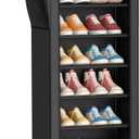 Kitsure Shoe Rack - 10-Tier Large Capacity Shoe Organizer Shelf with Dust Cover & Side Pockets, Rust-Proof Metal Shoe Rack for Closet, Entrance, Living Room, 17.5" x 12.4" x 69.3", Black