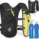 Running Vest Hydration Backpack for Men Women, 5L Lightweight Running Backpack Hydration Pack for Marathon, Trail, Cycling, Hiking, Jogging (5L Running Vest with Two 500ML Soft Water Bottles, Black)