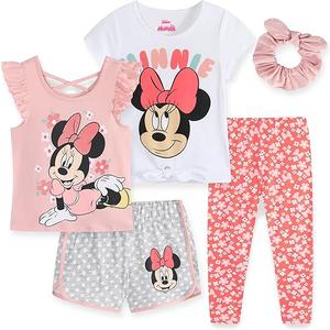 Disney Minnie Mouse Little Mermaid Girls 5 Piece Set with 2 Tops, Leggings, Shorts & Scrunchie for Toddlers & Big Kids, 6