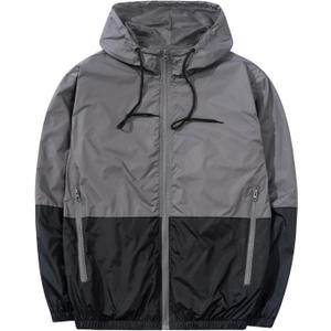 Men's Lightweight Windbreaker Jackets Outdoor Hooded Pocket Raincoat Jacket (Gray, M)
