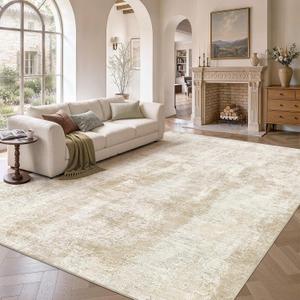 UERMEI 10x12 Area Rug for Living Room Washable Abstract Beige Carpet