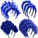 12 Pcs St. Patrick's Day Pom Pom Headbands Fuzzy Fluffy Yarn Feather Tinsel Spirit Party Headwear for Birthday (Blue)