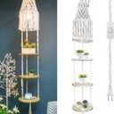 Macrame Lamp Shade and Hanging Plant Holder Shelf Indoor for Boho Bedroom Decor Plug in Pendant Light Hanging Light with Plug in Cord and Switch for Bohemian Office Corner Reading Light (Cream