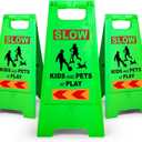 XPCARE 24 Inches Kids Playing Sign for Street, 3PACK Green Children at Play Safety Sign with Reflective Tapes,Caution Slow Down for Street,Kids and Pets at Play Warning Signs