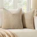 MIULEE Cream Decorative Euro Sham Pillow Covers 24x24 Inch for Bed Couch Sofa Pack of 2 Boho Neutral Farmhouse Throw Pillows Soft Cross Corduroy Patchwork Textured Cushion Cases