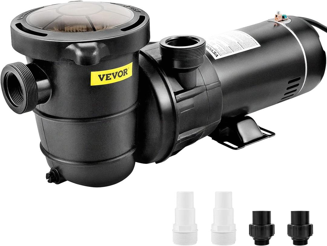 VEVOR Swimming Pool Pump 1.5HP 115V 1100W, Single Speed Pumps for Above Ground, Powerful Pool Pumps with Strainer Filter Basket, 5280 GPH Max. Flow, Certification of ETL for Security