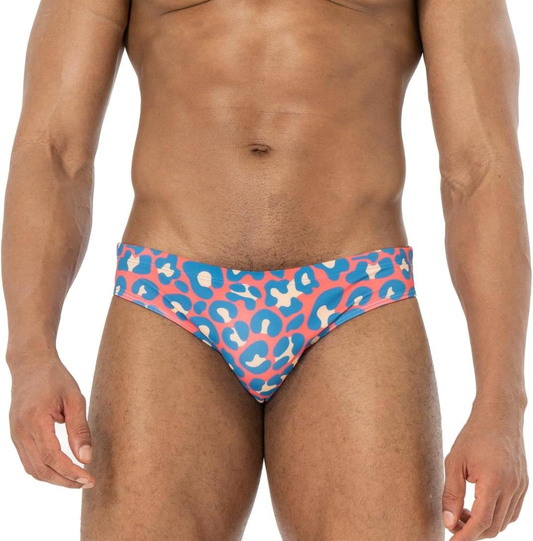 AIMPACT Mens Stripe Swim Briefs Retro Swimwear Sexy Bikini Swimsuit Print Bathing Suit, Red Medium