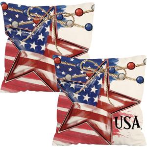 FUTBU 4th of July Pillow Covers 18x18 Set of 2, American Flag Stars Patriotic Throw Pillow Covers, Red White Blue Independence Day Decorative Cushion Cases for Home Sofa Outdoor Decor