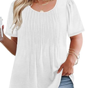 VISLILY Womens-Plus-Size-Summer-Tops Trendy Puff Short Sleeve T Shirts Cute Flowy Pleated Blouses Casual Crewneck Tunics Tee White Size 2XL