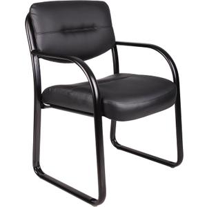 Boss Office Products Leather Sled Base Side Guest Chair, Black