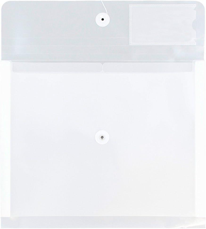 JAM PAPER Plastic Envelopes with Button & String Tie Closure & 2 Dividers - Letter Booklet - 12 3/4 x 10 1/2 - Clear - 24/Pack