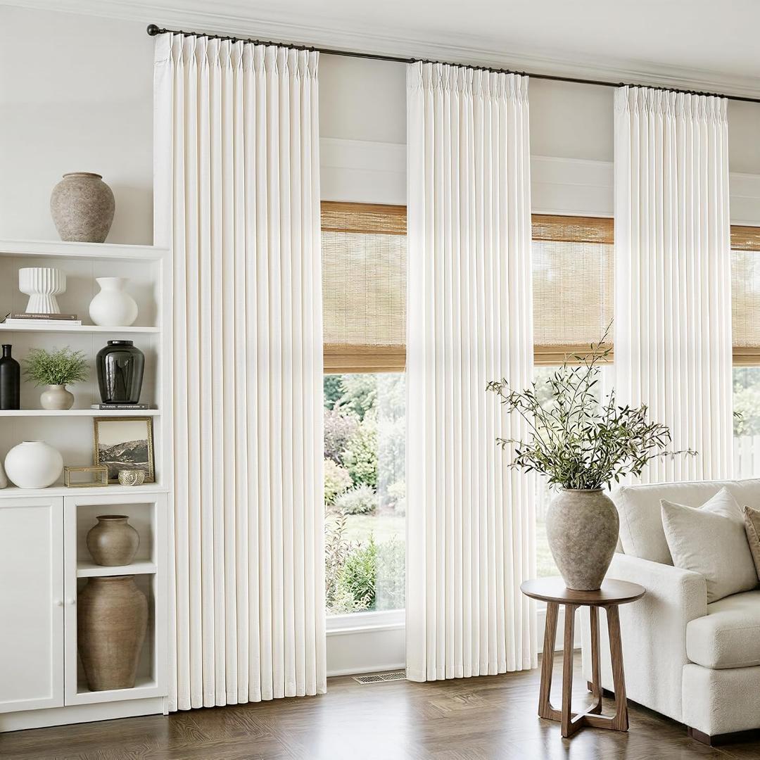 Natural Ivory Pinch Pleat Linen Curtains 102 Inches Long 4 Panels Set, 40"W x 102"L