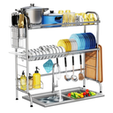 Stainless Steel 2-Tier Over The Sink Dish Drying Rack with Utensil Holder, Large, for Kitchen Counter