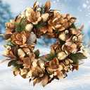 BINFEN 24" Winter Wreaths for Front Door, Gold-Brown Leaves Balls Pears Magnolia Flowers Christmas Wreath, Door Reef for Windows Fireplaces Walls, Front Porch Indoor and Outdoor Decor