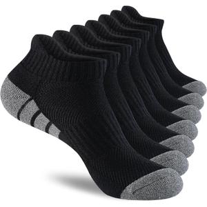 Monxiery 7 Pairs Mens Cotton Cushioned Ankle Socks, Athletic Performance Running Moisture Wicking Breathable Low Cut Socks (Black)