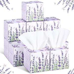Fourluoo 12 Pack Fall Lavender Facial Tissues Cube Boxes 600 Sheets 3 Ply Small Purple Flower Floral Face Tissues Bulk for Autumn Car Bedroom Supplies