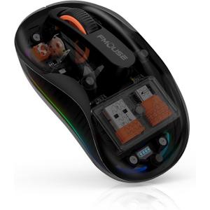 FMOUSE Novel Transparent Wireless Mouse, Tri-Mode (Dual Bluetooth+2.4GHz), USB-C Receiver Ideal for MacBook/Laptops/PC, Rechargeable, Portable, Silent, Clear Mice for Business Trips & Office - Black