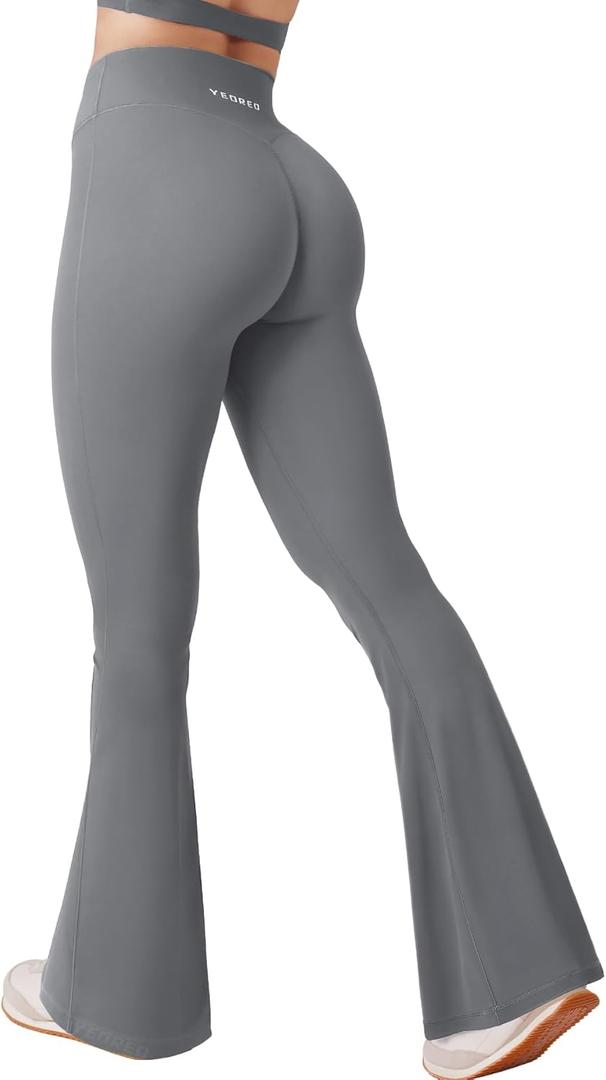 YEOREO Women's Baverly Workout Flare Leggings (Large, Dark Gray)