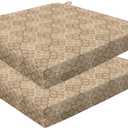 Honeycomb Outdoor Essentials Set of 2 Square Seat Pads, 19 x 19, Courtyard Geo Almond Dining Chair Cushions for Patio Furniture