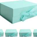 kaxilu Light Green Gift Boxes with Ribbon Foldable Gift Boxes Set of 5 Magnetic Gift Boxes for Presentations and Groomsmen Proposal, Glossy Finish,8.7x6.5x3.5 Inches