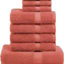 Superior Egyptian Cotton Pile 10 Piece Towel Set, Includes 2 Bath, 4 Hand, 4 Face Towels/Washcloths, Ultra Soft Luxury Towels, Thick Plush Essentials, Guest Bath, Spa, Hotel Bathroom, Coral