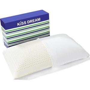Kiss Dream Talalay Latex Pillow, Medium Firm Support for Neck and Shoulder Pain Relief, Bread Shaped Cooling Bed Pillow with Cotton Cover, Oeko-TEX Certified Breathable Natural Latex (Queen)