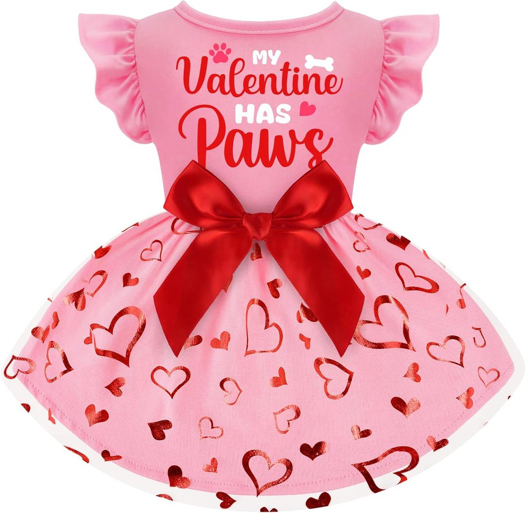Dog Valentines Outfit Adorable Ruffle Dog Dress with Elegant Bowknot Tulle Puppy Clothes for Small Medium Dogs Cats Boys Girls Pets (L (Back: 16.1",Chest: 18"-20"))
