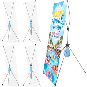 Zonon 4 Sets X Banner Stand Adjustable Fit 23 x 63 to 32 x 78 Inch with Water Weight Bag Carry Bag, Portable X Frame Banner Stand for Trade Show Store Photo Backdrop Event Birthday Booth Display