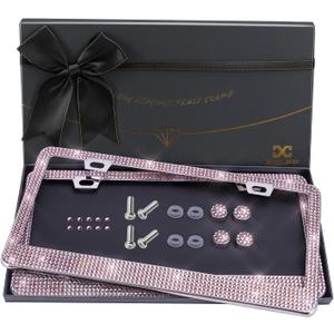 Bling License Plate Frames for Women, 2 Pack, Clear Rhinestone, Pink