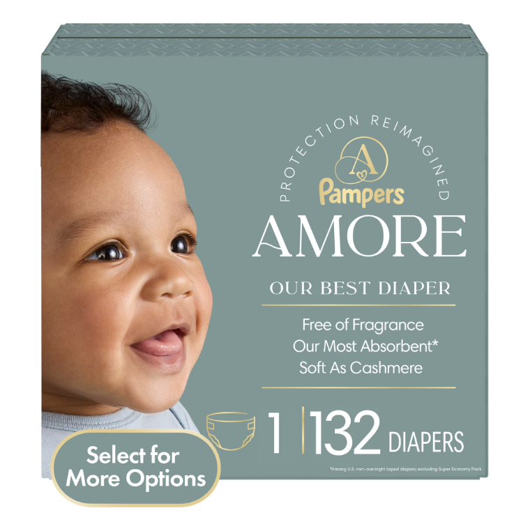 Pampers Amore Baby Diapers Size 1, 132 Count