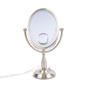 JERDON Lighted Makeup Mirror with 10X-1X Magnification & 15X Spot Mirror - Nickel Finish - Model HL9510NL