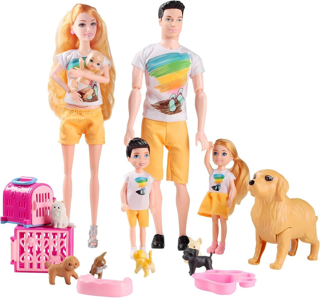 Family Doll Playset for Kids with Pregnant Mom Doll, Dad, Kids, Dollhouse Pets & Accessories  Pretend Play Toy Set for Boys & Girls, Interactive Family Storytelling Imagination Gift