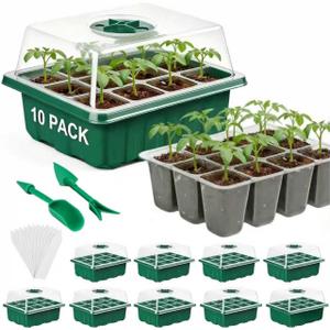 10 Pcks Seed Starter Tray 120 Cells Seed Starter Kit with Humidity Dome, Seed StartingTrays for Seed Seedling Planting Starter, Mini Greenhouse Plant Germination TraysGreen