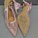 Coutgo Womens Slingback High Heels Bow Closed Pointed Toe Lace Patchwork Party Dress Shoes 9.5