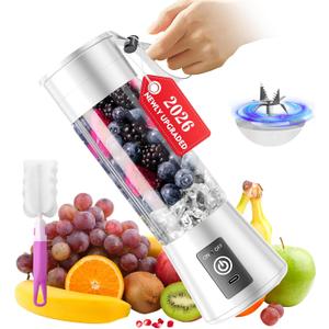 Cordless Portable Personal Size Blender - Mini Blender Make Smoothies and Shakes, 380Ml BPA Free Travel Cup, Powerful Blending Suit in Office/Home/Gym (White)