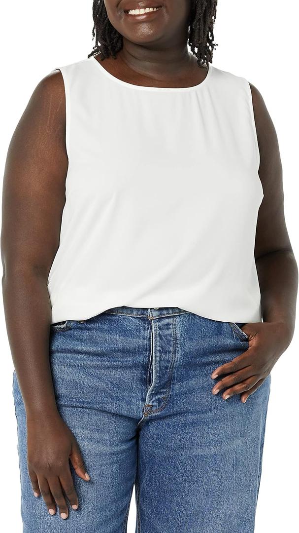Amazon Essentials Women's Regular-Fit Sleeveless Layering Tank Top, Crew Neck (Ivory)