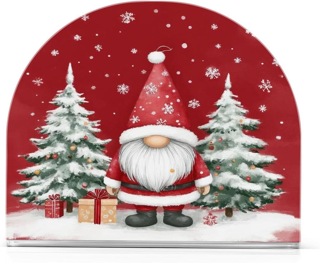 Caikeny Napkin Holder for Tables Xmas Red Gnome Christmas Acrylic Napkins Holder Freestanding Tissue Dispenser Box for Kitchen Dining Table Coffee Desk Decor (Multi 54.43)