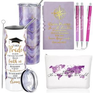 Domensi 6 Pcs Class of 2026 Graduation Gifts for Her Women Purple 20 oz Tumbler Makeup Bag Journal Ballpoint Pen Inspirational Graduation Gifts Set for College High School Daughter Sister Friend