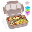 Bento Box Adult Lunch Box, Containers for Adults Men Women with 4 Compartments, Lunchable Food Container with Utensils, Sauce Jar, Muffin Liners, 40 Oz/5 Cup, Microwave & Dishwasher Safe, Grey